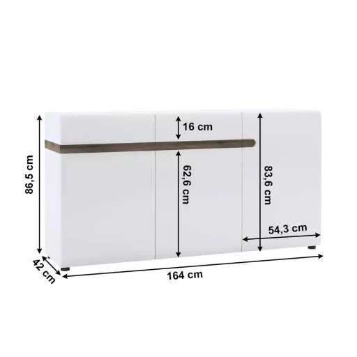 Komód, fehér - extra magas fényű HG/trufla sonoma tölgy, LYNATET 40