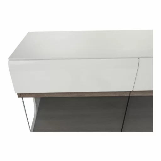 Komód, fehér - extra magas fényű HG/trufla sonoma tölgy, LYNATET 42