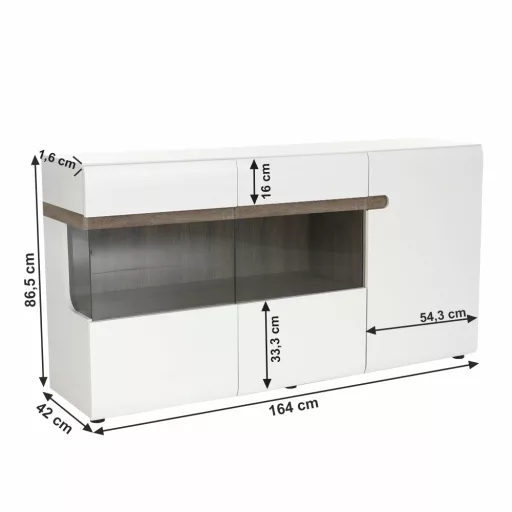 Komód, fehér - extra magas fényű HG/trufla sonoma tölgy, LYNATET 42