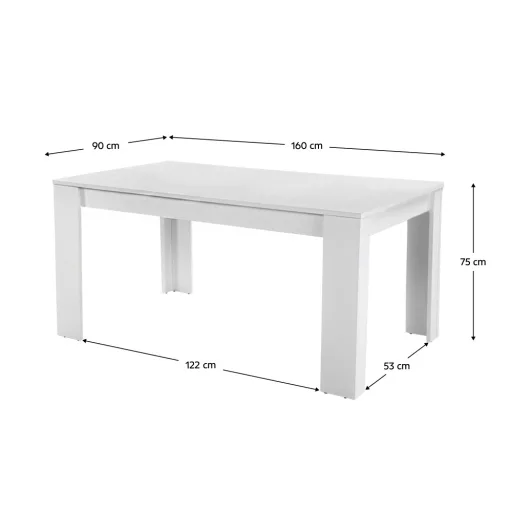 Étkezőasztal, fehér, laminált DTD, 160x90 cm, TOMY NEW