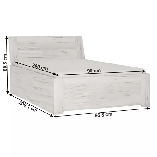 ágy typ 90, fehér craft, 90x200, ANGEL
