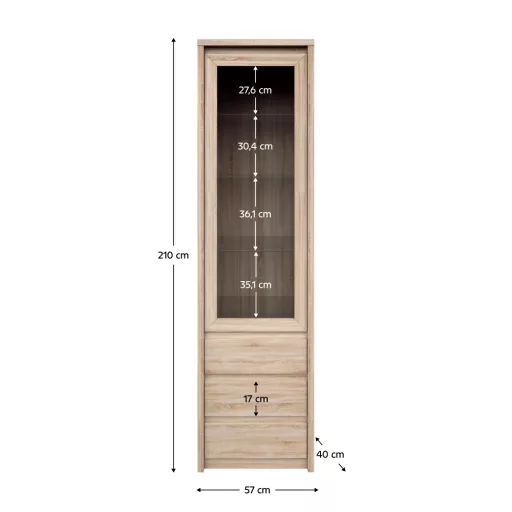Vitrines szekrény, DTD laminált, tölgy sonoma, NORTY TYP 4