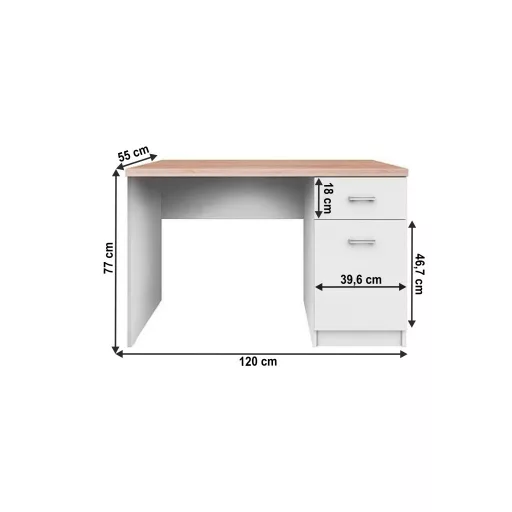 PC asztal 1d1s, DTD laminált, fehér/tölgy sonoma, TOPTY TYP 09