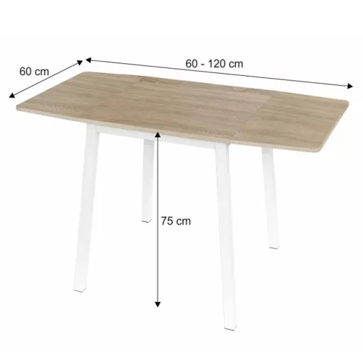 Étkezőszék, MDF fóliázott/fém, tölgy sonoma/fehér, 60-120x60 cm, MAURO