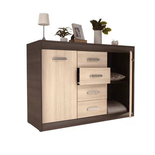 Komód, DTD/MDF, tölgy világos/tölgy sötét, KORINA