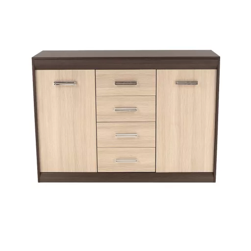 Komód, DTD/MDF, tölgy világos/tölgy sötét, KORINA