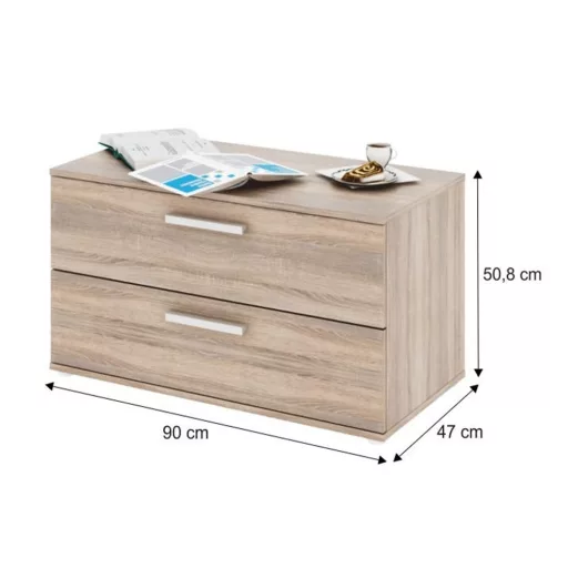 Kétfiókos komód, DTD laminált, sonoma tölgyfa, DUNAJ  8
