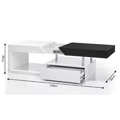 Dohányzó asztal, fehér fény/szürke fa design, MELIDA