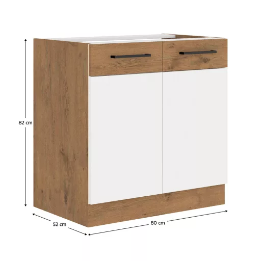 Mosogató szekrény, fehér magasfényű HG/ lancelot tölgy, VEGA 80 ZL 2F BB