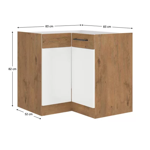 Alsó sarokszekrény, extra magasfényű Hg/lancelot tölgy, VEGA 90X90 DN 1F BB