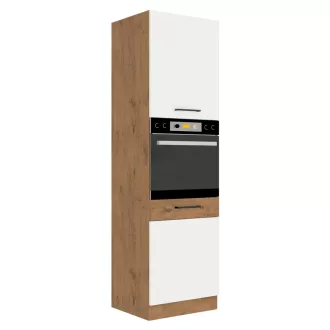   Magas szekrény beépített sütőnek, lancelot tölgy/ fehér extra magas fényű HG, VEGA 60 DP-210 2F