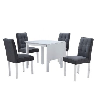   Étkező szett, kihúzható asztal, fehér/szürke, BJORK New 1+4