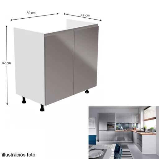 Mosogatószekrény, fehér/szürke extra magasfényű, AURORA D80Z