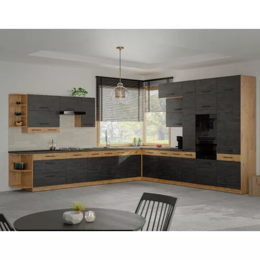 Alsó sarokszekrény, szürke matt/tölgy lancelot, VEGA 90x90 DN 1F BB