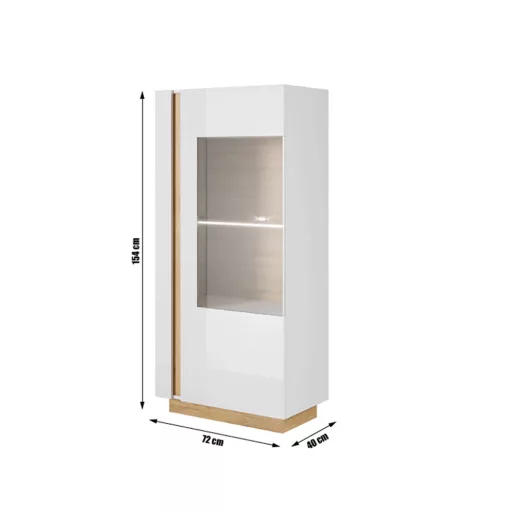 Vitrines szekrény 72, fehér/tölgy grandson/magasfényű fehér, CITY