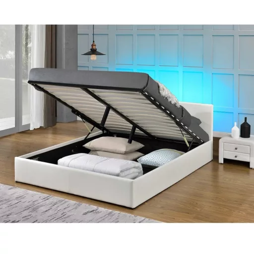 Modern francia ágy RGB LED világítással, fehér, 180x200, JADA NEW