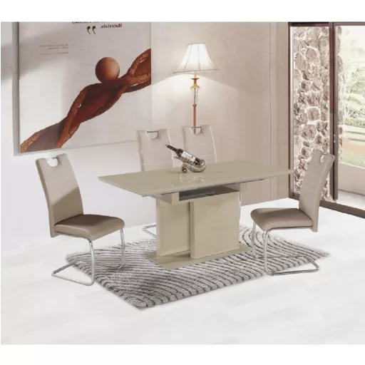 nyitható étkezőasztal, capuccino extra magasfényű, 120-160x80 cm, VIRAT