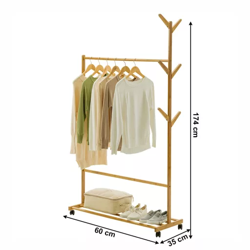 Kerekes akasztó, bambus, 60 cm széles, VIKIR TYP 1