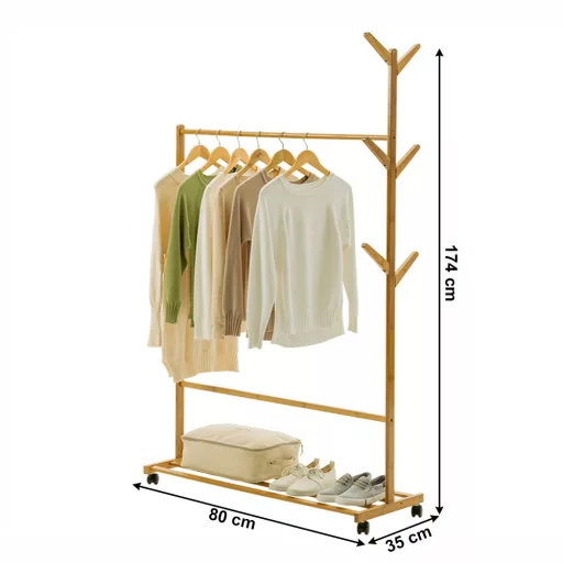 Kerekes akasztó, bambus, 80 cm széles, VIKIR TYP 2