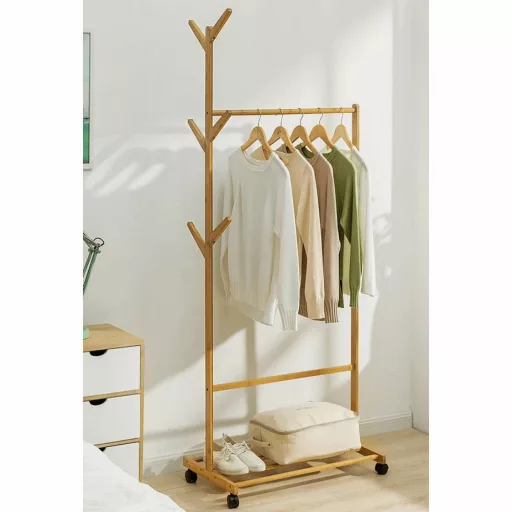 Kerekes akasztó, bambus, 80 cm széles, VIKIR TYP 2