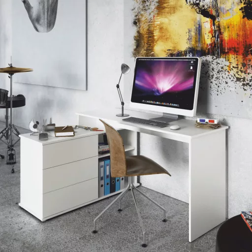 Univerzális sarok PC asztal, fehér, TERINO