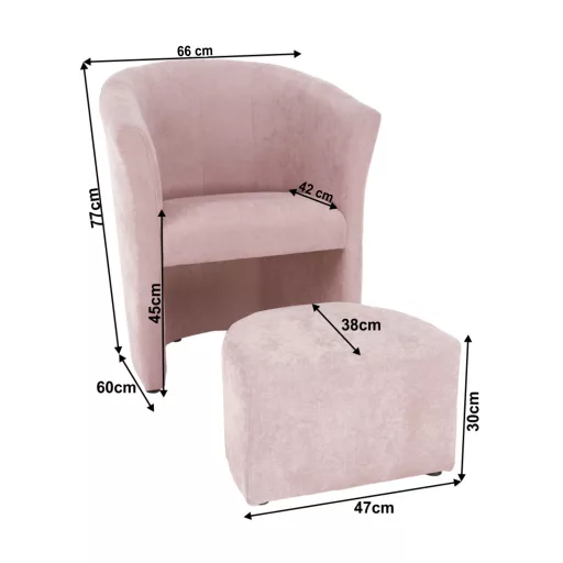 Klub fotel puffal, rózsaszín, ROSE