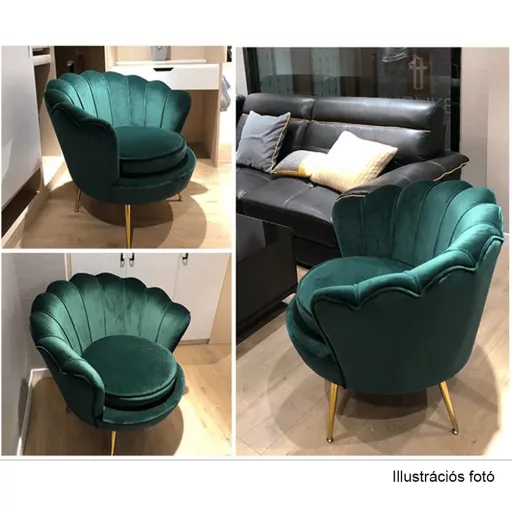 Fotel Art-deco stílusban, smaragd Velvet anyag/gold króm-arany, NOBLIN