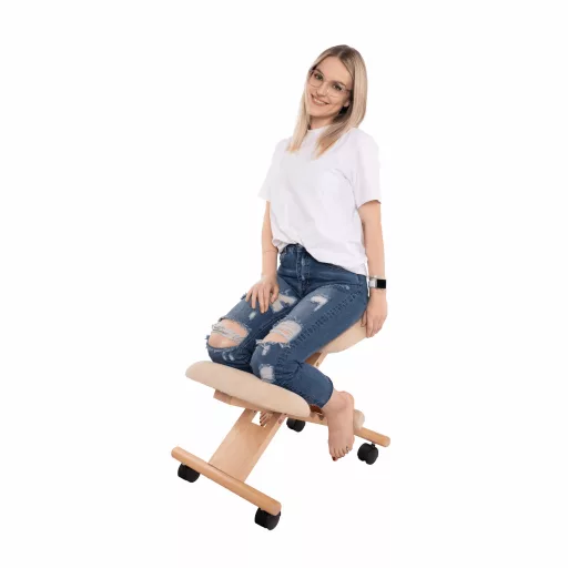 Ergonomikus térdelőszék, krémszínű/bükkfa, GROCO