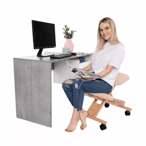 Ergonomikus térdelőszék, krémszínű/bükkfa, GROCO