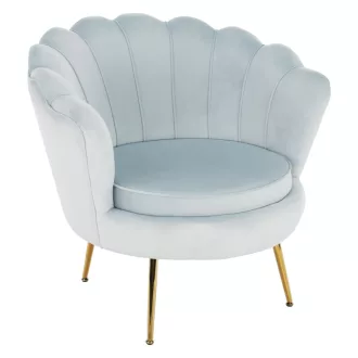   Fotel Art-deco stílusban, szürke-kék Velvet anyag/gold chróm-arany, NOBLIN