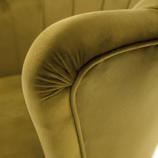 Fotel Art-deco stílusban, mustár színű Velvet anyag/gold chróm-arany, NOBLIN