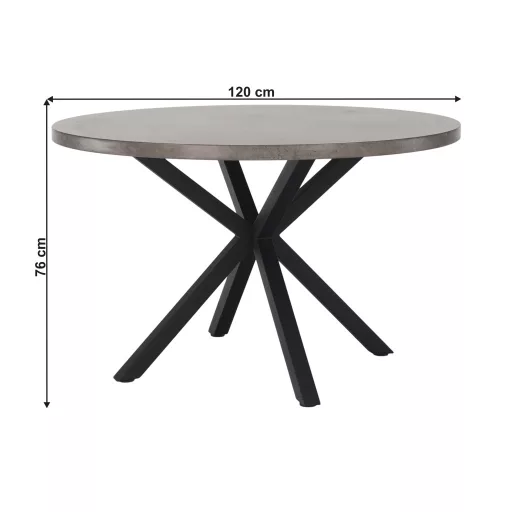 Étkezőasztal, beton/fekete, átmérő 120 cm, MEDOR