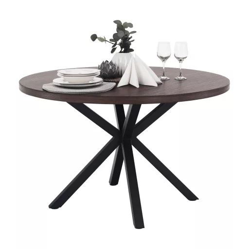 Étkezőasztal, sötét tölgy/fekete, átmérő 120 cm, MEDOR