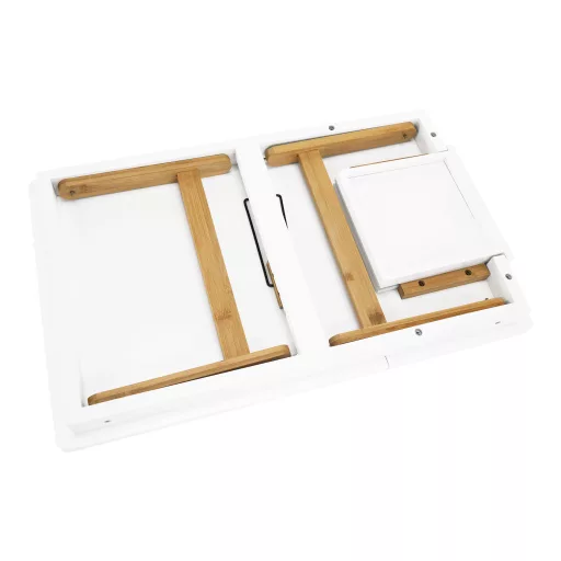 Notebook asztal/táblagép tartó, fehér/természetes bambusz, MELTEN