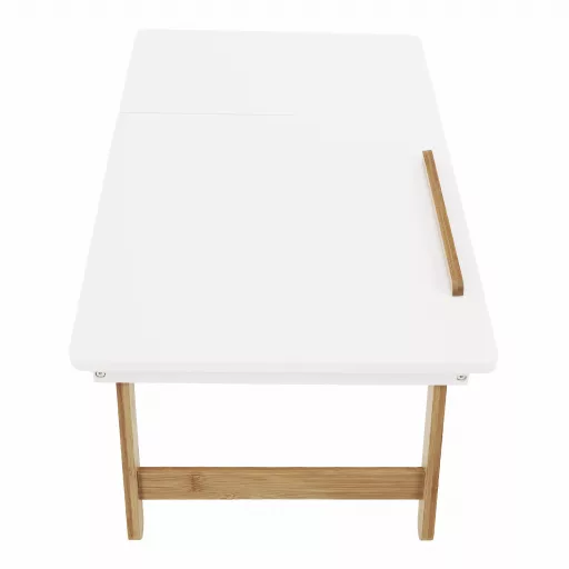 Notebook asztal/táblagép tartó, fehér/természetes bambusz, MELTEN