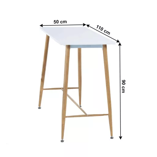 Bárasztal, fehér/bükk, MDF/fém, 110x50 cm, DORTON