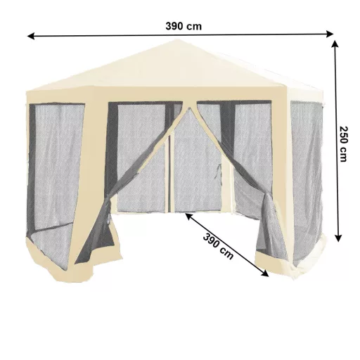 Kerti pavilon sátor, 3,9x2,5x3,9m, bézs/fekete, RINGE TYP 2+6 oldal