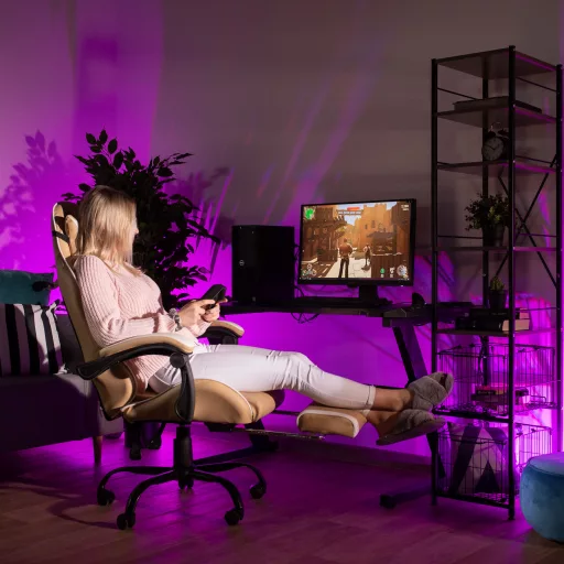 Irodai/gamer fotel, fekete/fehér/bézs, OZGE 2 NEW