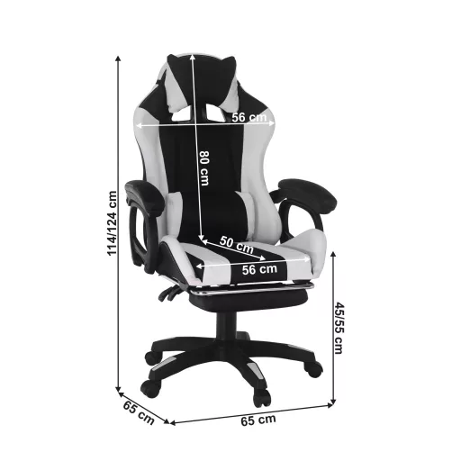 Irodai/gamer szék RGB LED világítással, fekete/fehér, JOVELA