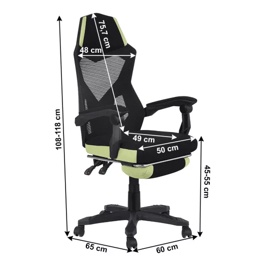 Irodai/gamer szék, fekete/zöld, teherbírás 150 kg, JORIK
