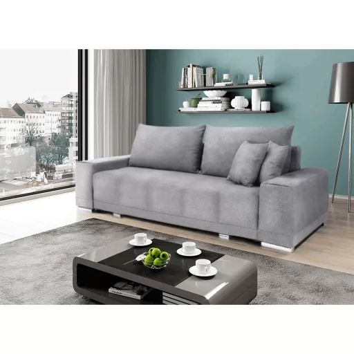 Kinyitható heverő, világosszürke, KEVAN BIG SOFA