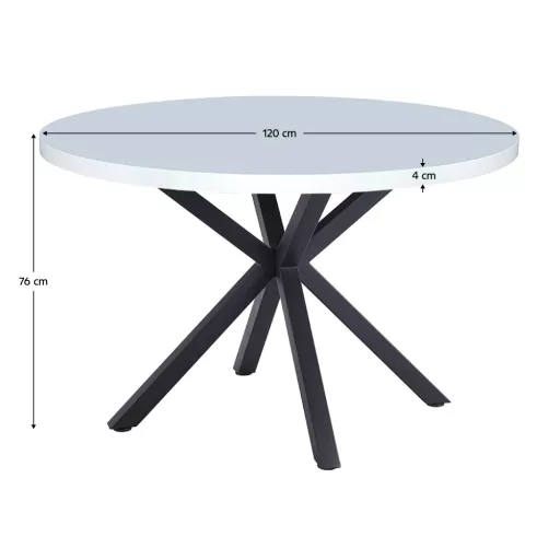 Étkezőasztal, fehér matt/fekete, átmérő 120 cm, MEDOR