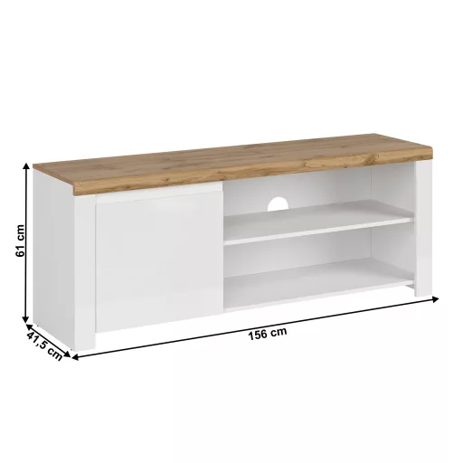 TV asztal 1D/160, fényes fehér/wotan tölgy, VILGO