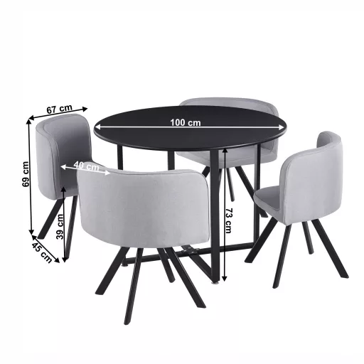 Étkező szett 1+4, fekete/világosszürke, BEVAN NEW