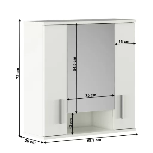 Faliszekrény tükörrel, matt fehér, LESSY NEW 01