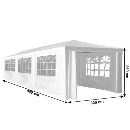 Kerti party sátor, fehér, 3x9 m, TEKNO NEW TYP 3 + 8 oldalsó résszel