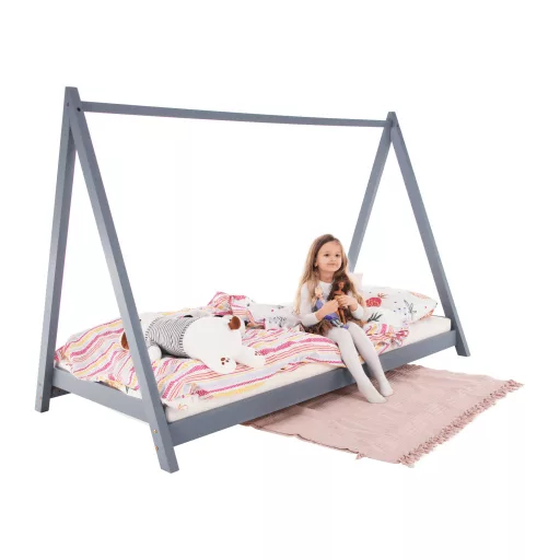 Montessori ágy, szürke, tűnyalábos fenyőfa, GROSI