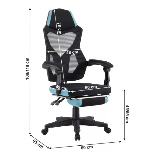 Irodai/gamer szék, fekete/neomint,  teherbírás 150 kg, JORIK NEW