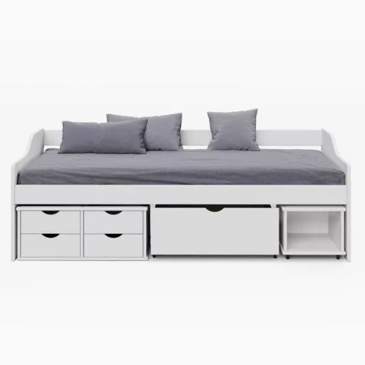 Ágy tárolóhellyel, fehér, tömörfa, 90x200, MAXI NEW