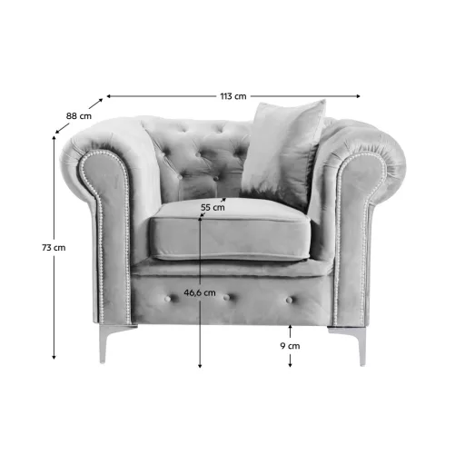 Luxus fotel, világosszürke Velvet szövet, ROMANO